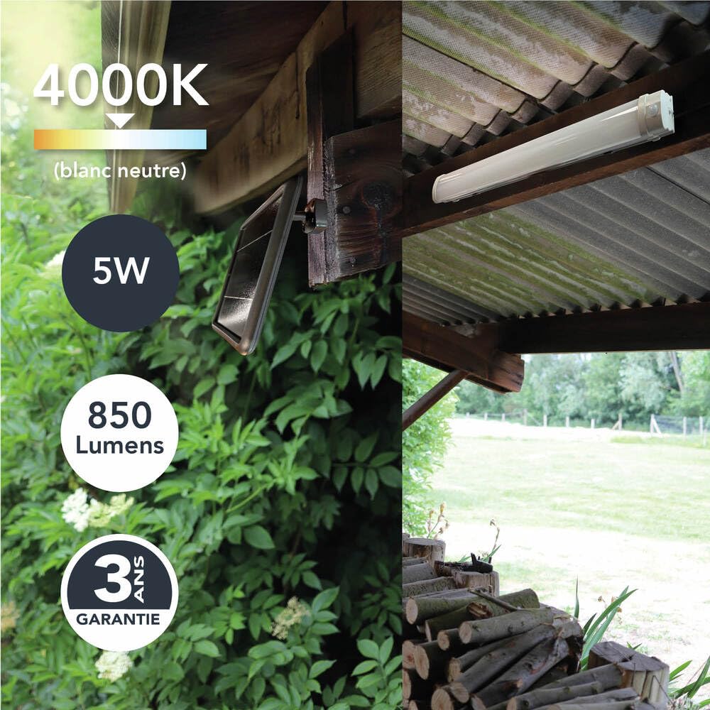 TIBELEC Réglette solaire LED avec détecteur infrarouge 5W / 850LM - IP65 - Batterie haute capacité remplaçable