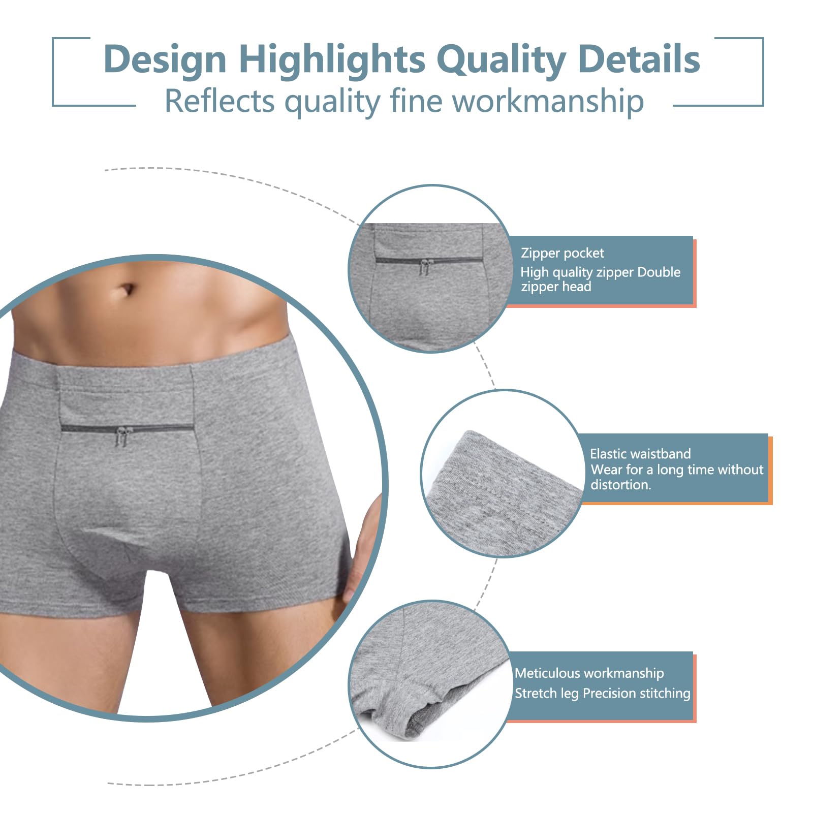 Stash Pocket bielizna dla mężczyzn, bokserki z tajną kieszenią