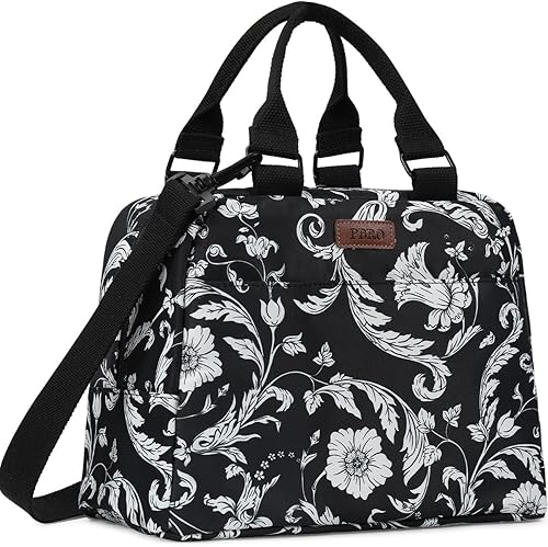 PBRO Bolsa de almuerzo aislada grande de apertura ancha para mujer bonita bolsa de almuerzo portátil reutilizable con cinturón de hombro ajustable