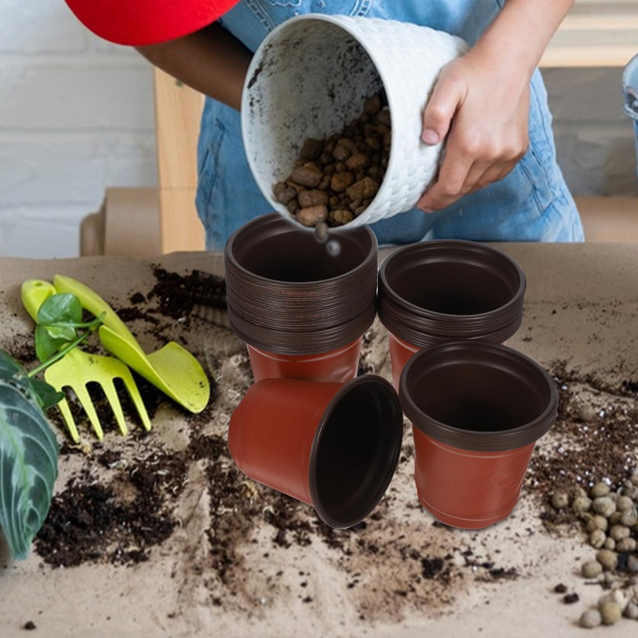 Hemoton 50 Vasi Per Piante In Plastica 10 Cm, Con Fori Drenaggio, Marroni, Per Semi E Talee - 3