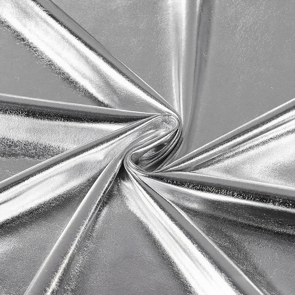 150cmx1m Silver Metallic Spandex Fabric, Shiny Spandex Stretch Fabric for DIY Crafts Sewing Decorations