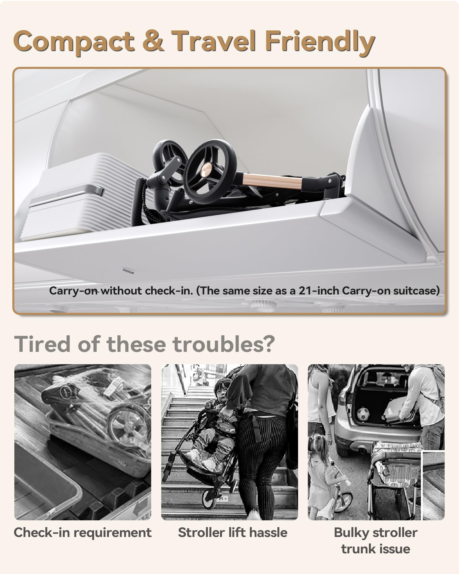 Oneye Travel Stroller for Airplane, Ultra Lightweight Baby Stroller for Toddlers with Canopy, Foldable & Compact Strollers with Jumbo Seat & Large Storage Basket,10.19lb,Stable & One-Hand Fold, Black - 4