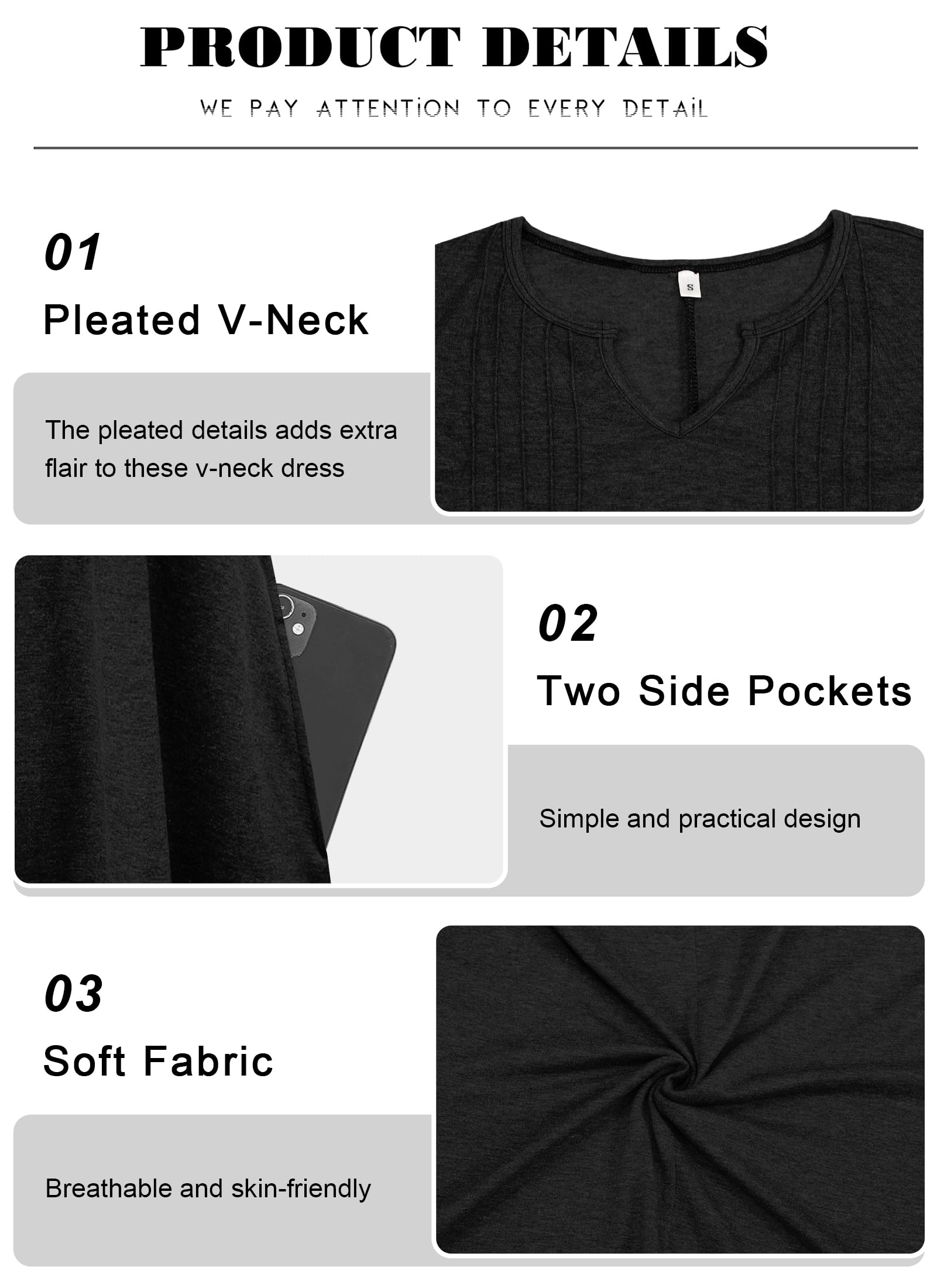 PLOKNRD Vestidos Verano Mujer Plisado T Shirt Vestidos Casual Manga Corta con Bolsillos