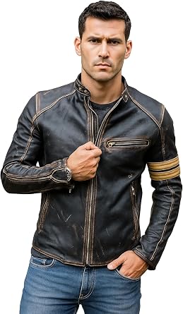Mens Motorcycle Vintage Cafe Racer Style Biker Quilted Leather Jackets
