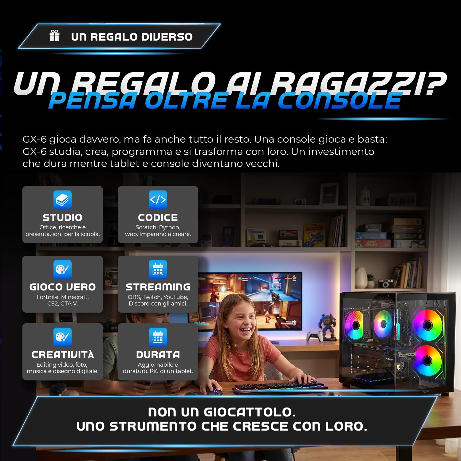 Keydo PC Gaming Ryzen 5 5500 | GTX 1660 Super 6GB GDDR6 | 16GB DDR4 | SSD 512GB | Windows 11 Pro | Pc Computer Fisso Completo Pronto all'Uso, GX-6