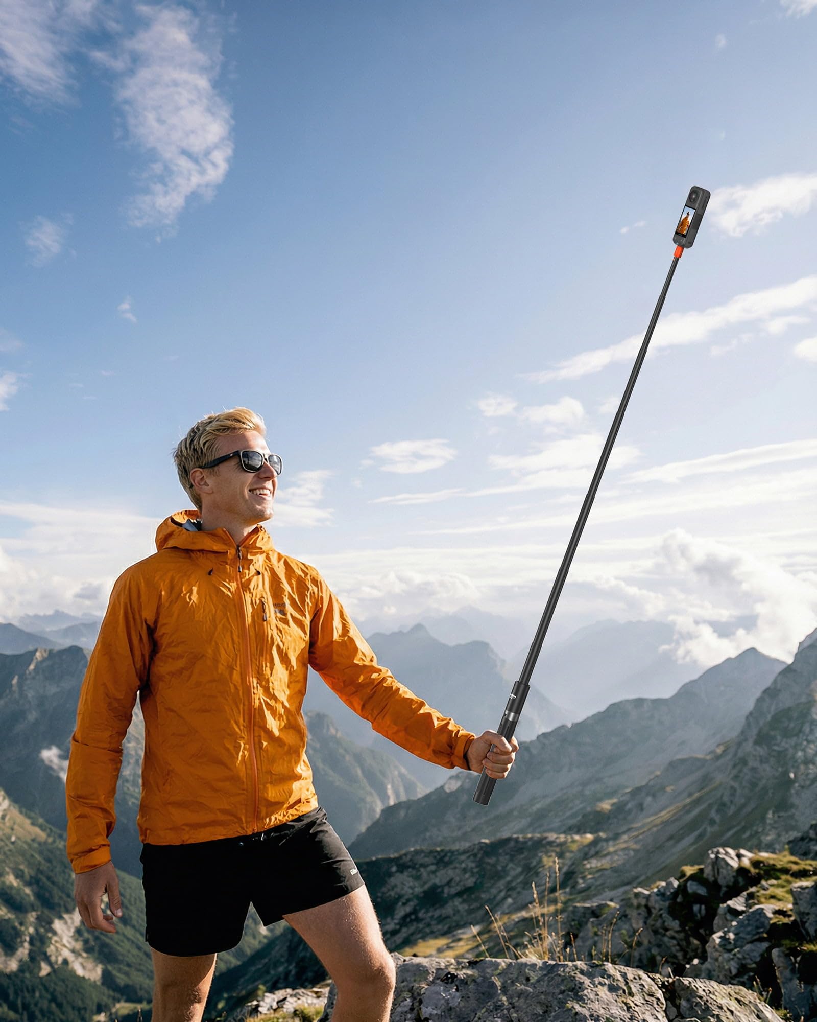Unsichtbarer Selfie-Stick Stativ für Insta360 X5/X4/GO3S, DJI Osmo 360 usw. | für Actionkamera, 28,7~147,5cm Längenverstellbar, Multifunktional, Leicht, für Vlogs, Reise, Wandern, Skifahren, Gruppenfotos