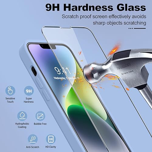 Miniatura 602 de BossKiss Funda compatible con iPhone 14 Pro, silicona mejorada [protección de cámara] [2 protectores de pantalla 9H], forro interior de microfibra