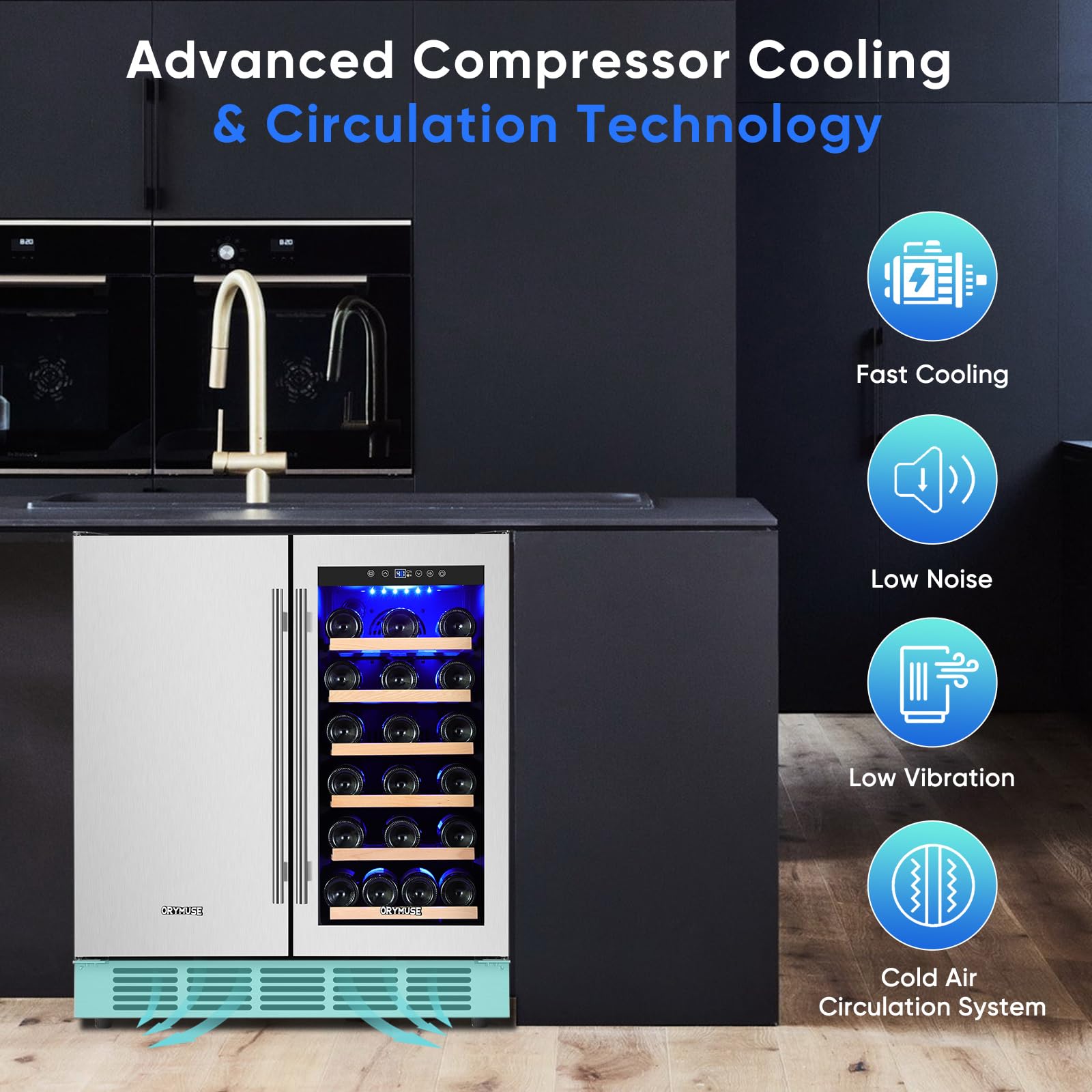 Orymuse 30" Stainless Steel Wine & Beverage Refrigerator - Dual Zone, Built-In/Freestanding With Upgraded Cooling - 30 Bottles & 110 Cans Capacity on Fridge.com - View 3