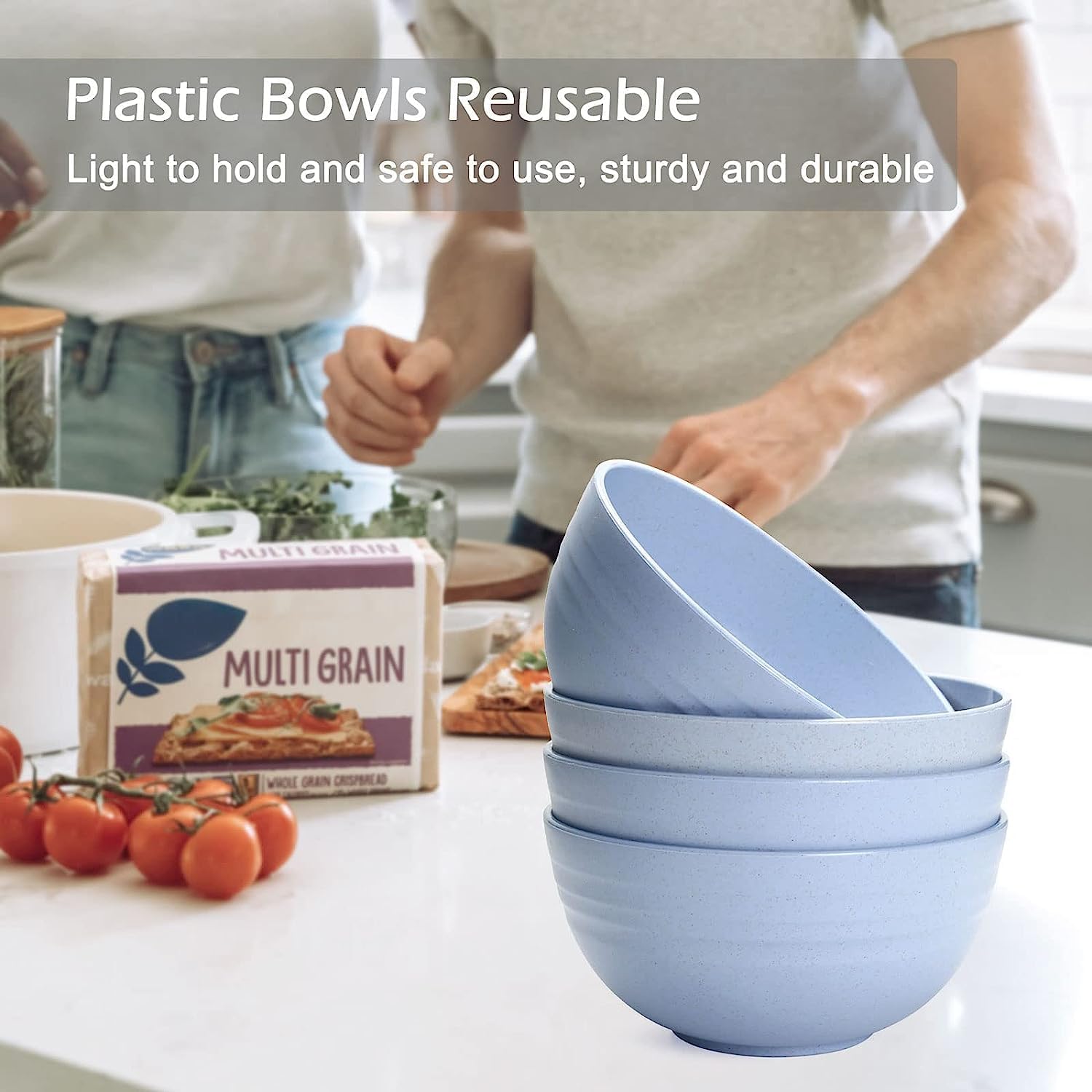 G-KARUNA Cereal Bowl Set of 4, Serving Bowl Set, Unbreakable Microwave Safe Bowlset, Bamboo Fiber Bowls, BPA Free Plastic Bowls for Kitchen, Wheat Straw Bowl for Kids & Adults (800ml) 4