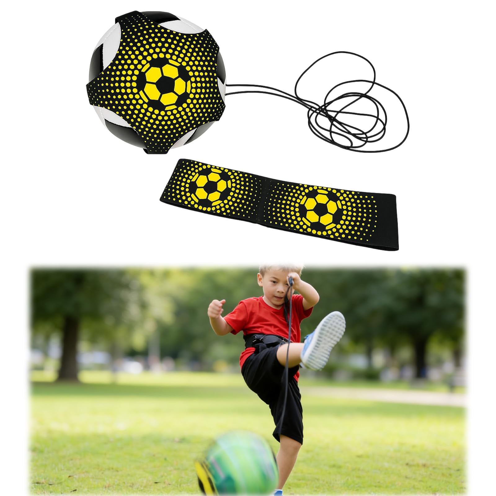 Entraîneur de Football Solo pour Enfants et Adultes - Aide au Jonglage et Contrôle de Balle - Ceinture Réglable avec Sangle Élastique pour Ballons Taille 3-5 - Idée Cadeau Sport (Ballon Non Inclus)