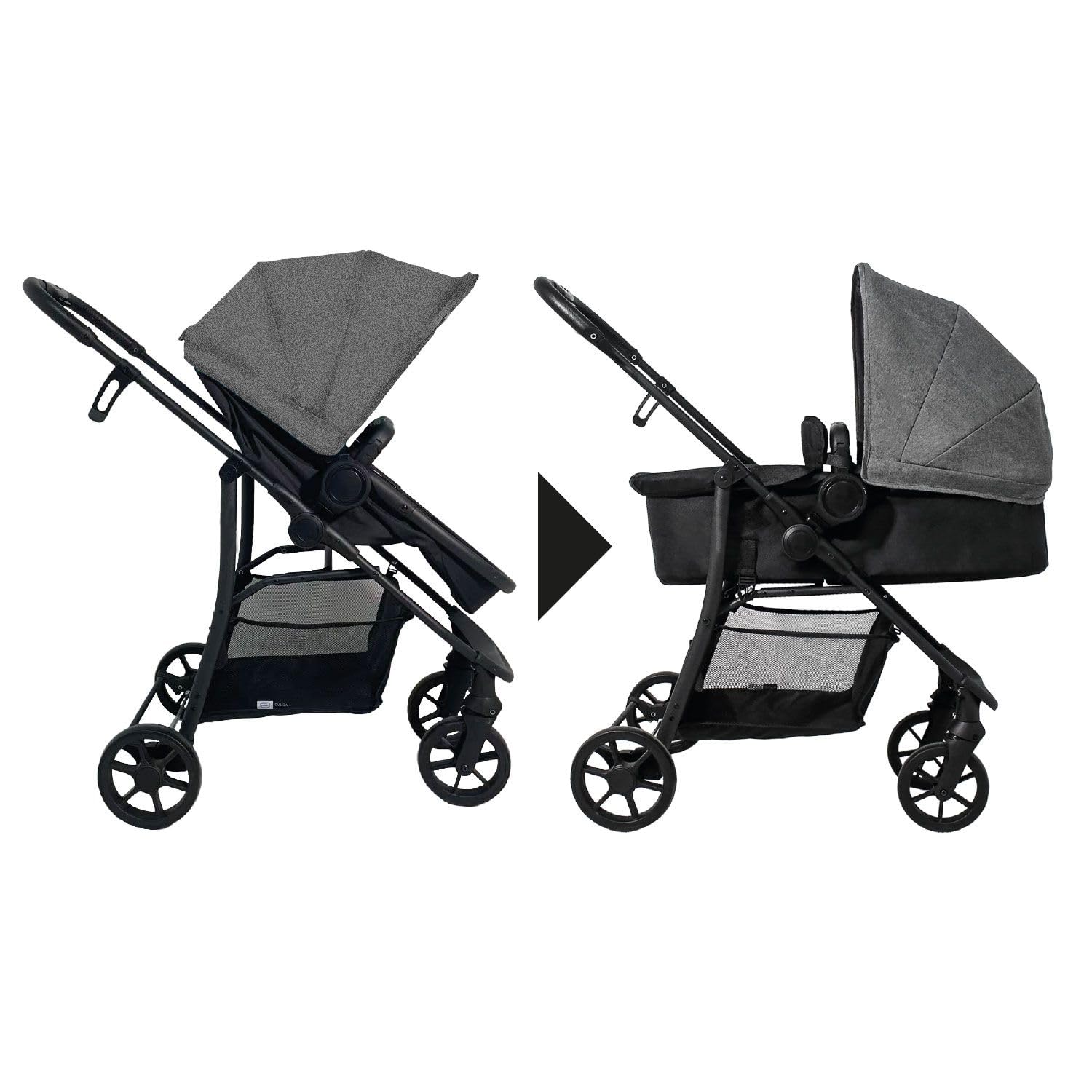 Asalvo PORTO Trío Convertible Cochecito Bebe 3 Piezas, Plegable, Compacto y Reclinable Silla de Paseo, con Silla Coche Bebé, Accesorios, Silla Reversible, Amplio Capazo, Antracita Gris