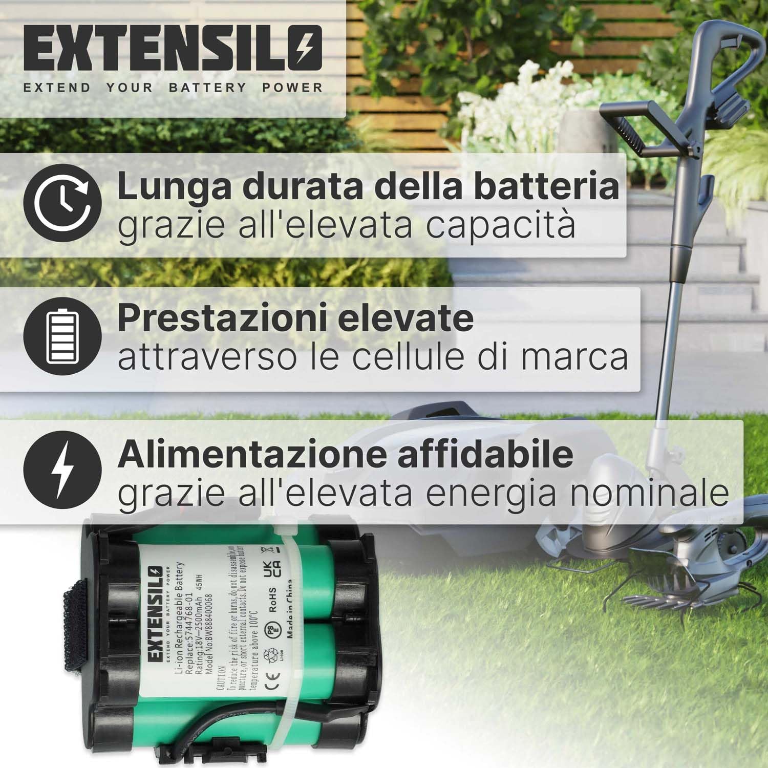 batteria compatibile con Husqvarna Automower 308x, 305, 308, 105 robot tagliaerba rasaerba 2500mAh 18V Li-Ion