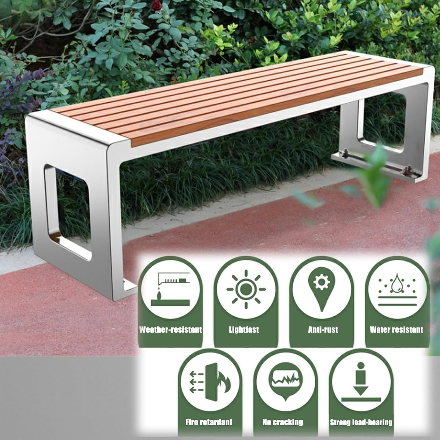 Outdoor Garden Bench, Park Bench, Patio Furniture Bench Chair with Cast Steel & Solid Wood Structure,Weather Proof Porch Loveseat, Perfect for Deck, Lawn, Poolside(A,47x15.7x16.5IN)