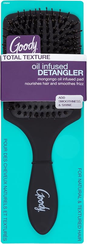 Total Texture Mongongo Oil Brush - Oil Infused Detangler Adds Luster and Shine and Protects Hair - Pain-Free Hair Accessories for Women and Girls - Durable for Everyday Use - Black