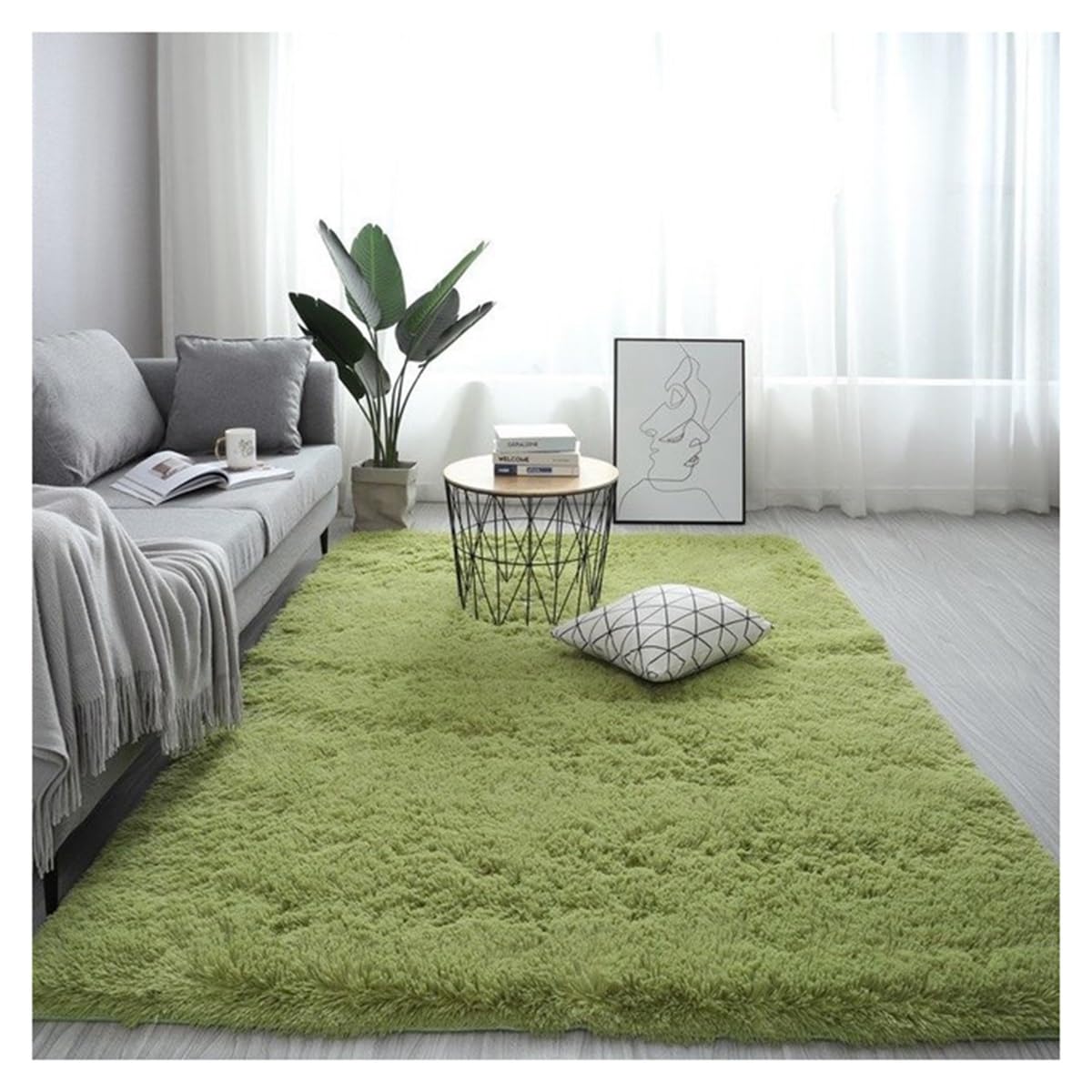 Tapis moelleux moderne vert de 80x120cm style moquette longhair