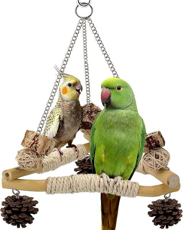 Balanço para Aves com Brinquedos Mastigáveis e 3 Poleiros de Sisal Jevnd (Grande)
