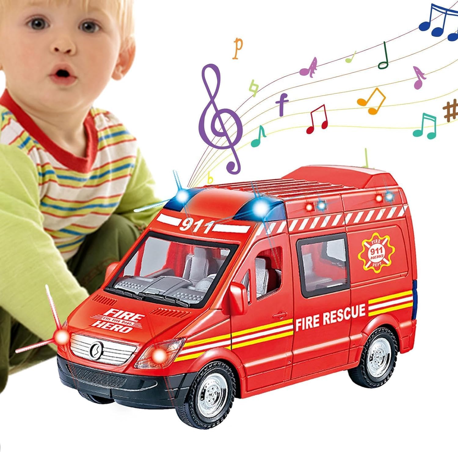 TOYBY Rescue Car Toys - Mini Rescue & Construction Vehicles with Light and Sound | Toddler Truck Toys for Kids Ages 3-8, Vehicles, Educational, Learning (Fire Truck)