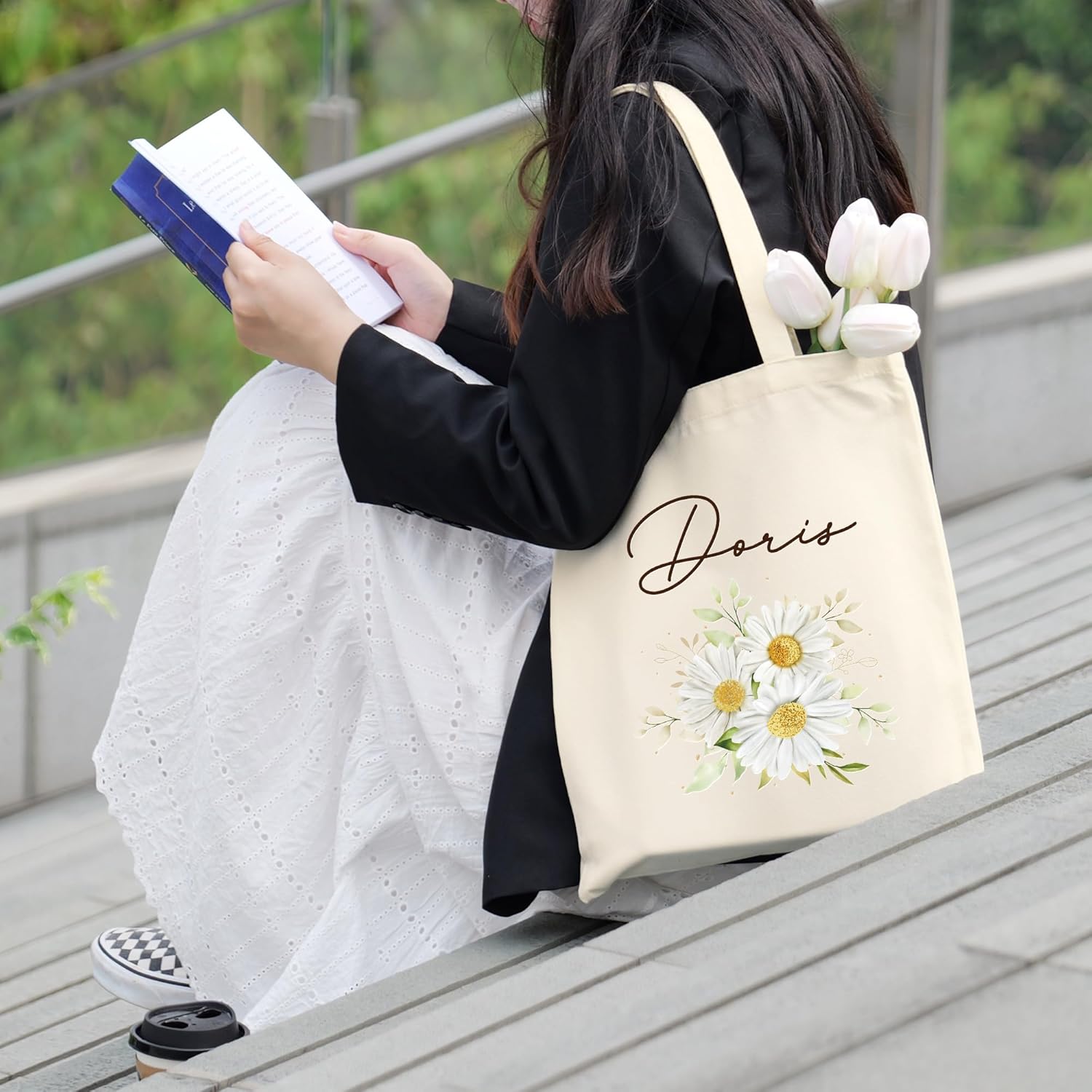Custom Canvas Tote Bag with Initial and Name Personalized Tote Bag Gift for Women&Girls Bridesmaid Gifts - Image 4