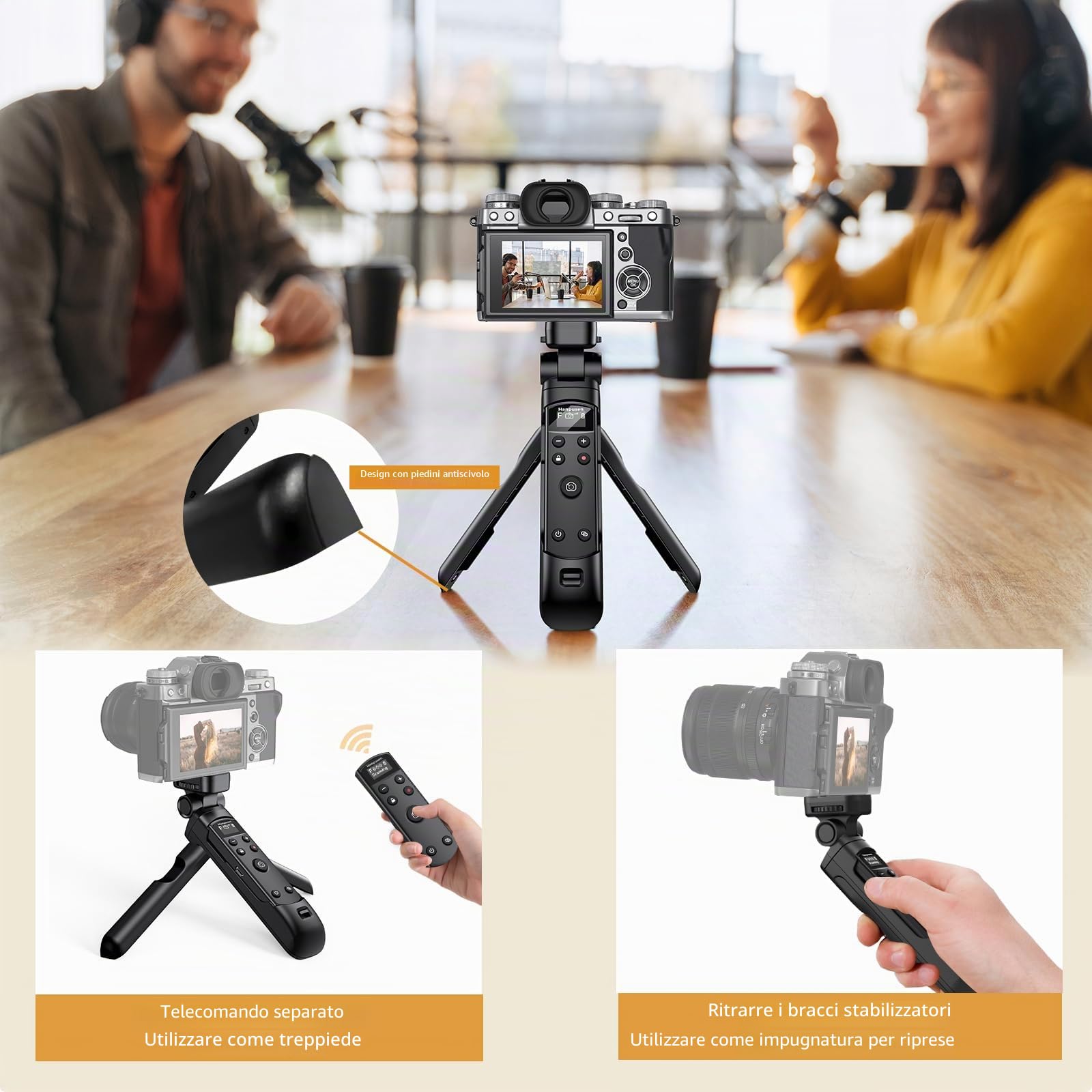 Mini treppiede con telecomando ricaricabile per Fujifilm X100 VI/X-M5/X-T30 II/X-E5/X-T5/X-T5/X half/X-H2S/X-S10/X-S20/X-T50/X-T4/X-T3