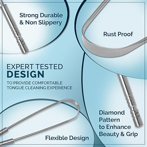 Miniatura 3 de MasterMedi - Raspador de lengua con agarre no sintético, limpiador de lengua de acero inoxidable de grado quirúrgico, kit profesional para eliminar