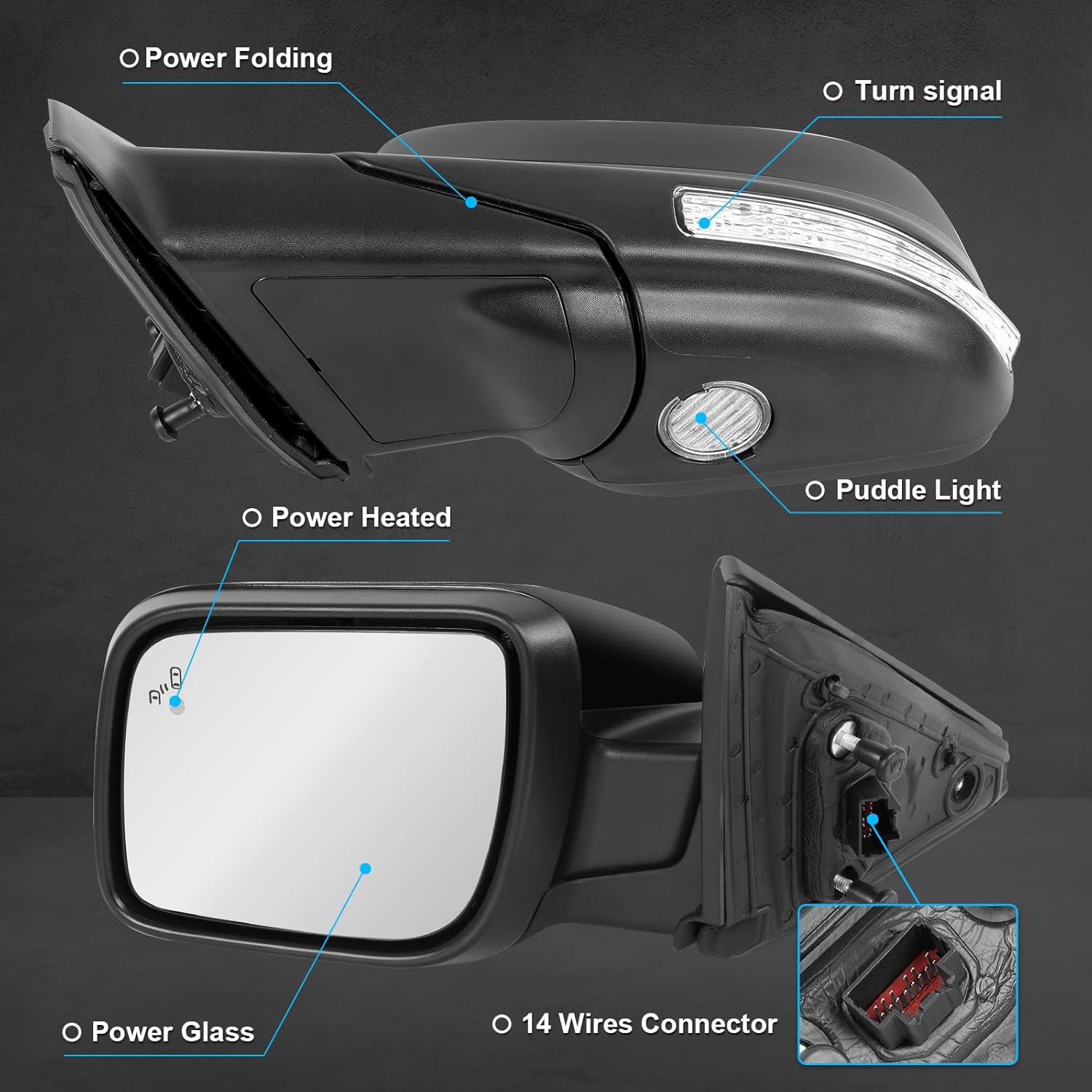 Left Driver Side Mirror Fit for Ford Explorer 2016-2019, Rear View Mirror with Power Folding/Power Heated/Turn Signal/Puddle Light/Blinker/Memory/Support BSM, Replace GB5Z17683, 14Pins
