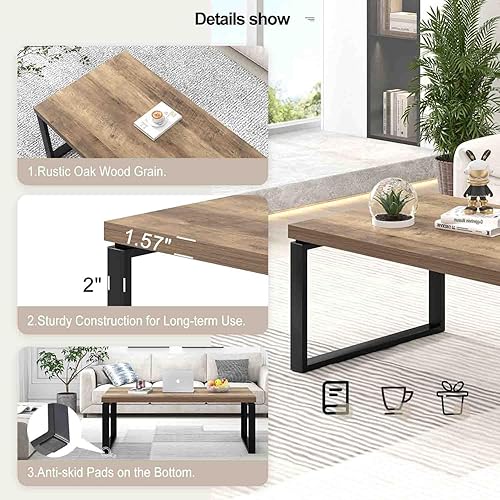 Miniatura 5 de EXCEFUR - Mesa de café, mesa moderna de madera y metal para sala de estar, mesa central industrial rectangular para oficina en casa, roble rústico,