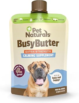 Pet Naturals BusyButter Extra Strength Calming Peanut Butter with Melatonin for Dogs, Easy-Squeeze Pouch - Great for Treats, Lick Mats, Training, Calming, and Enrichment Toys, 6 oz