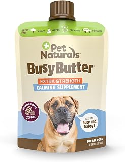 Pet Naturals BusyButter Extra Strength Calming Peanut Butter with Melatonin for Dogs, Easy-Squeeze Pouch - Great for Treats, Lick Mats, Training, Calming, and Enrichment Toys, 6 oz