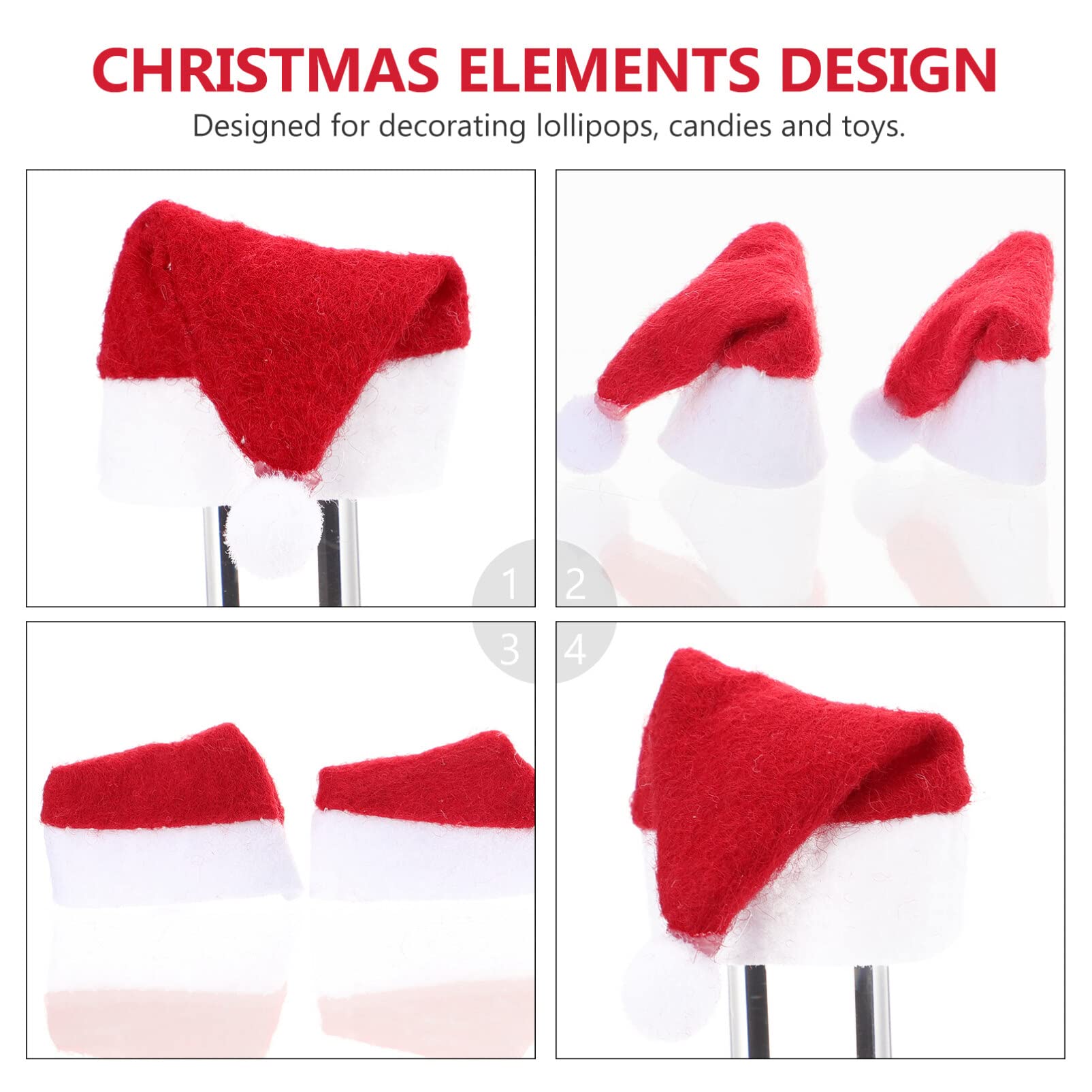 Luxshiny 24stücke Mini-weihnachtsmannmützen aus Süßigkeiten Vlies-weihnachtsmützen Mini-lutscher-weihnachtsmützen Lutscher-Dekoration für Weihnachtsaccessoires Weihnachtsartikel