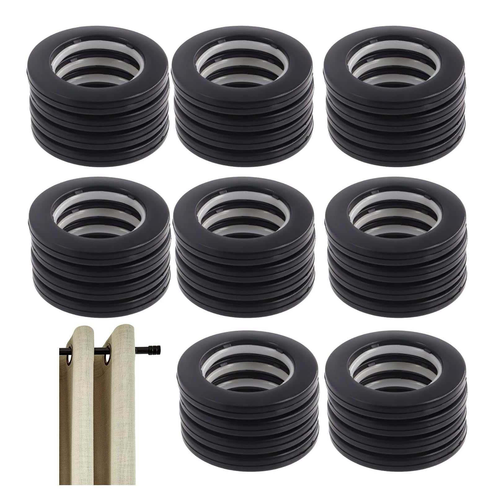 32 Pcs Curtain Eyelet Rings, Inner Diameter 42mm (1-5/8") Round Curtain Grommets Roman Ring, Plastic Low Noise Sliding Rings for Home Drapes, Windows, Fabric, Shower Curtain – Black
