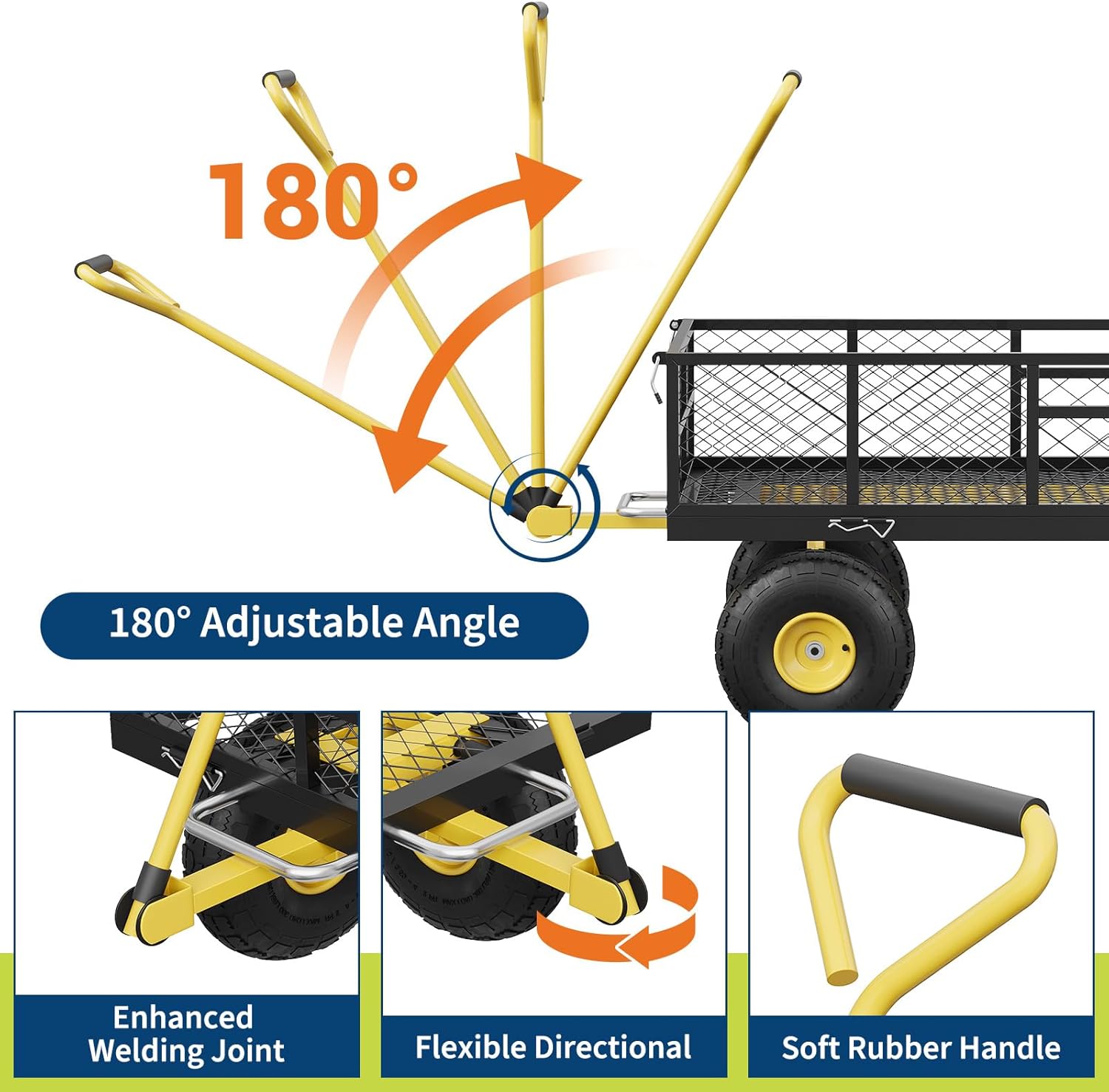 900 lbs Steel Garden Dump Cart with Removable Sides, Convert to Flatbed, Heavy Duty Yard Cart with 180°Rotating Handle & 10" All Terrain Wheels, Utility Dump Wagon for Lawn Farm Backyard