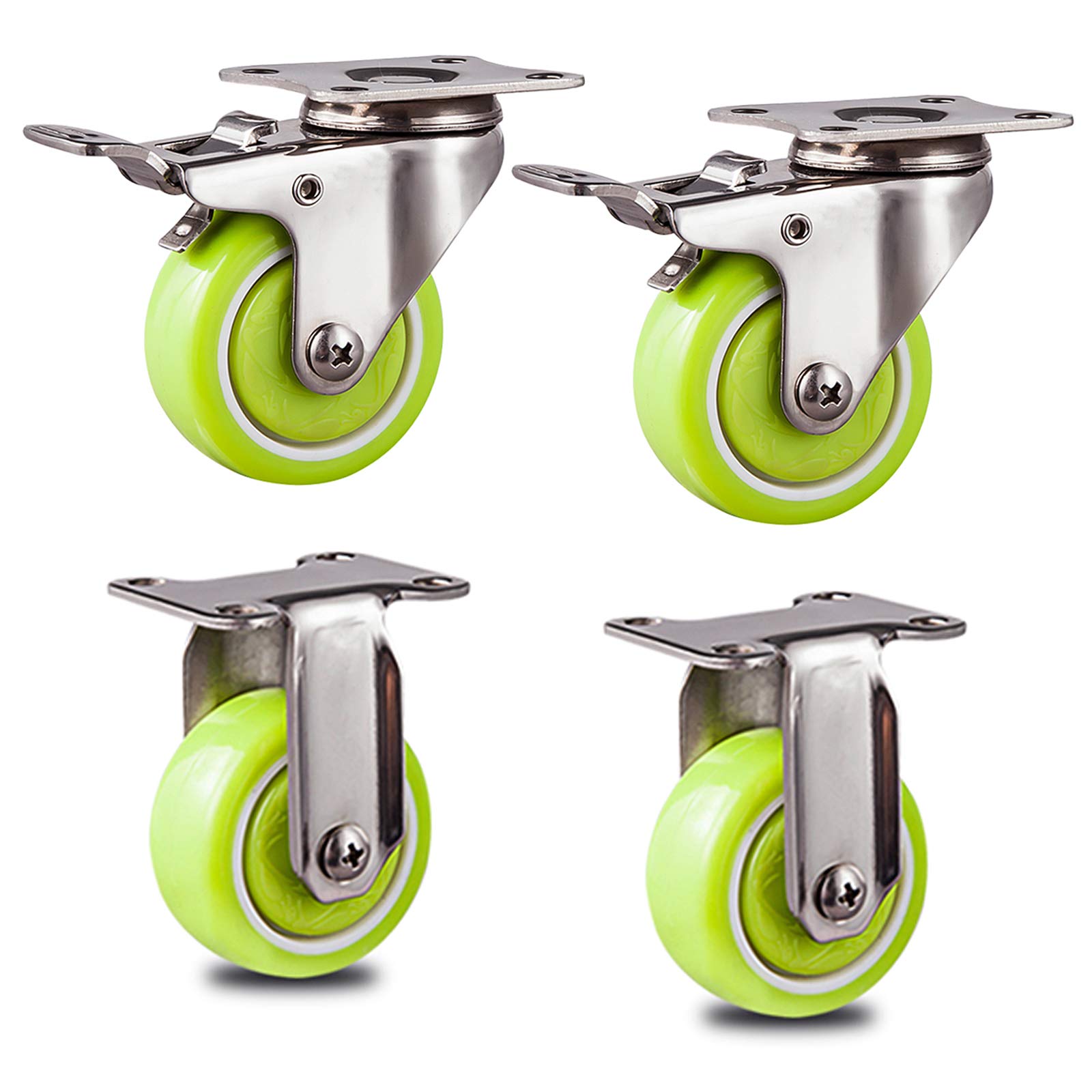Ruote piroettanti da 40 mm con Freno, Set di 4 Ruote universali in Nylon per carrelli, Ideali per vasi da Fiori, mobili e per Una Facile Mobilità. Set di Ricambio Resistente.