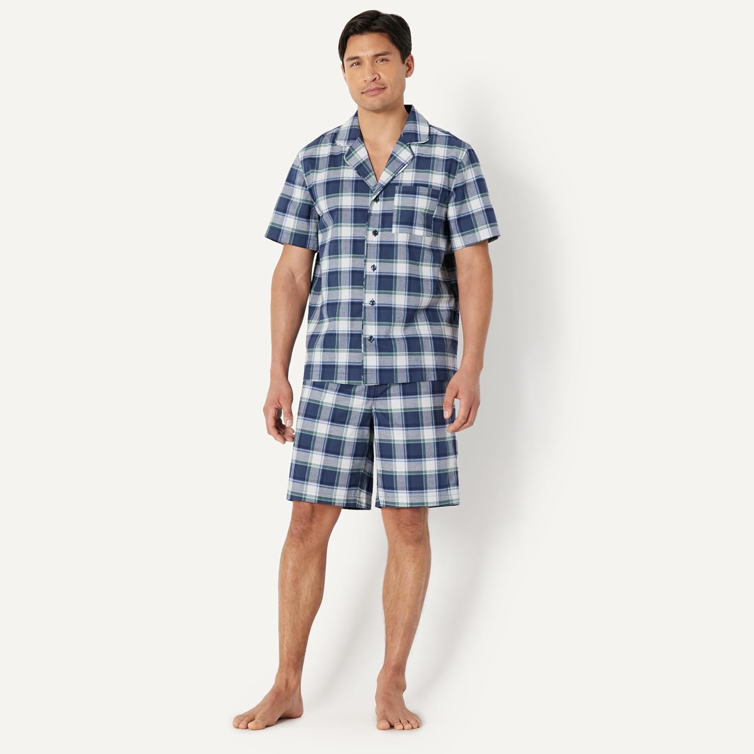 Amazon Essentials Men's Cotton Stretch Poplin Notch Collar Short Pj Set