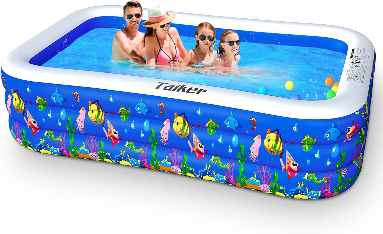 Taiker Inflatable Swimming Pools, Kiddie Pools, Family Lounge Pools, 96'' x 57'' x 21'' Large Family Swimming Pool for Kids, Adults, Babies, Toddlers, Outdoor, Garden, Backyard