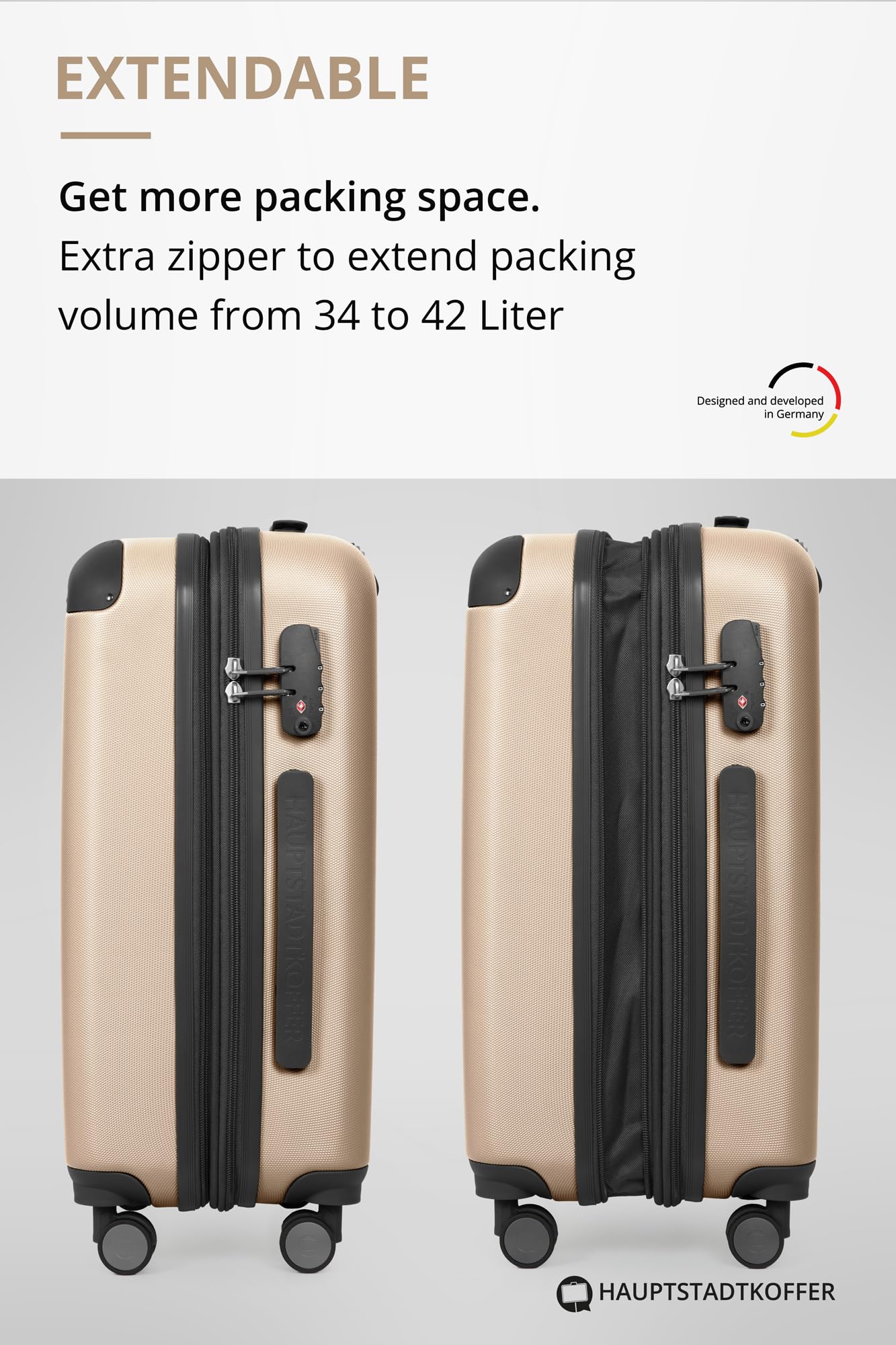 HAUPTSTADTKOFFER - Spree - Maleta rígida, Trolley expandible, Equipaje de Viaje, 4 Ruedas Dobles, TSA, 65 cm, 74 litros, Champán — view 452