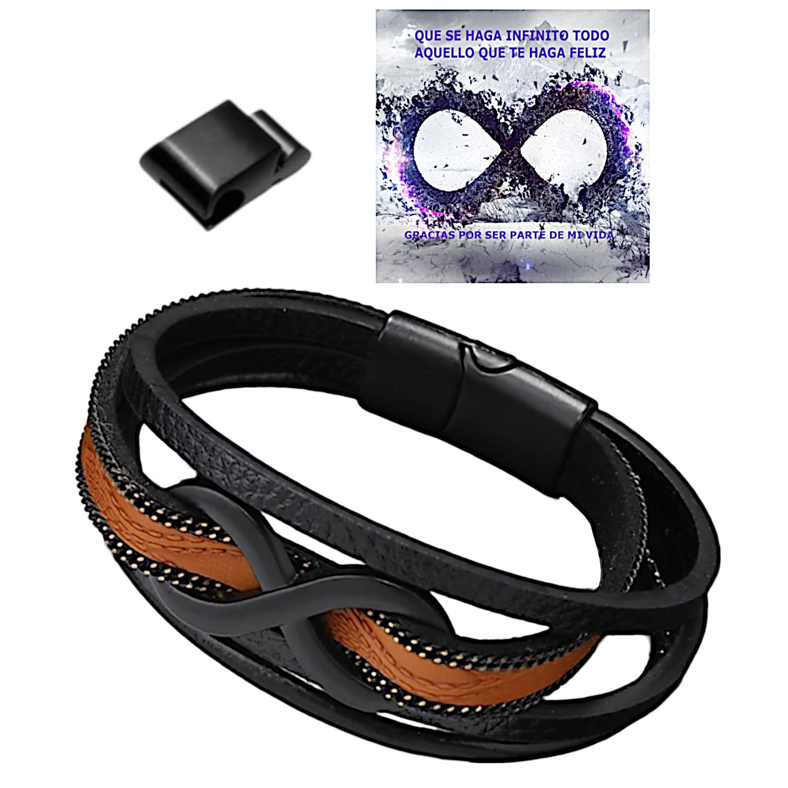 HOGALTHY Pulsera hombre personalizada - Regalos originales para hombre - Regalo aniversario pareja - Pulsera cuero hombre y acero inoxidable ampliable de 20,5 cm a 22 cm