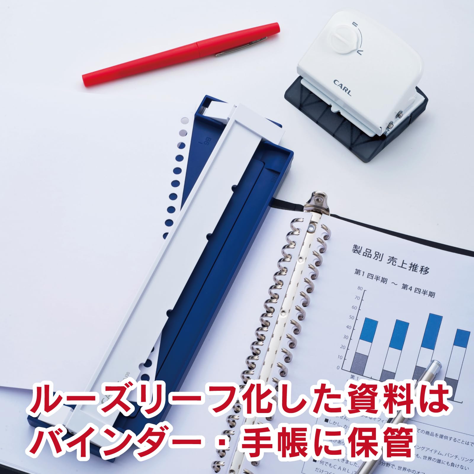 Carl GP-J20-B Lochstanzer, lose Blätter, mehrere Löcher, A5/20-Loch, 5 Stück, Blau, hergestellt in Japan, Verriegelungstyp mit Knopfgriff
