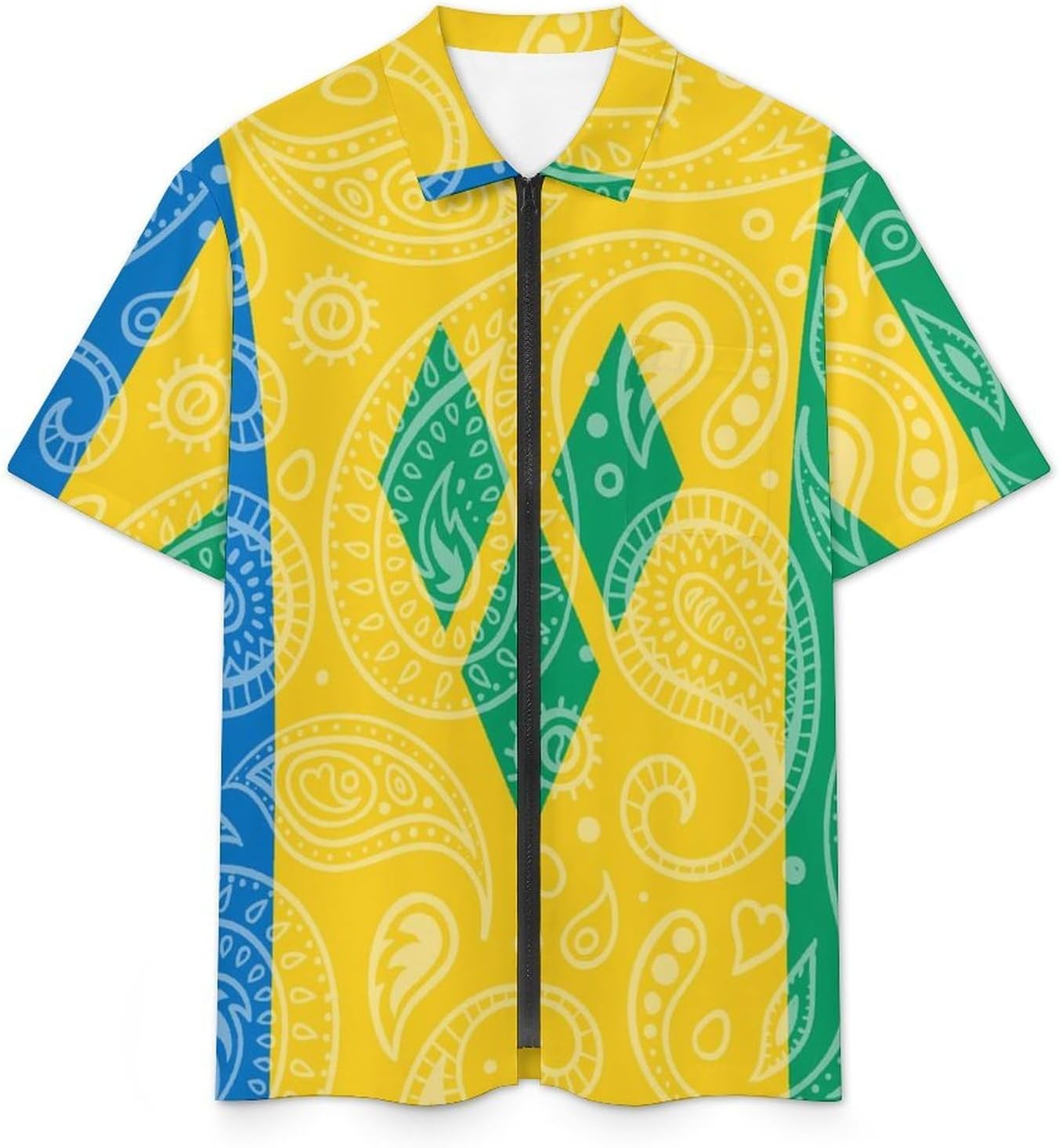 Paisley and Saint Vincent Grenadines Flag Men's Short Sleeve Shirt Zip-Up Golf Polo Shirts with Pocket