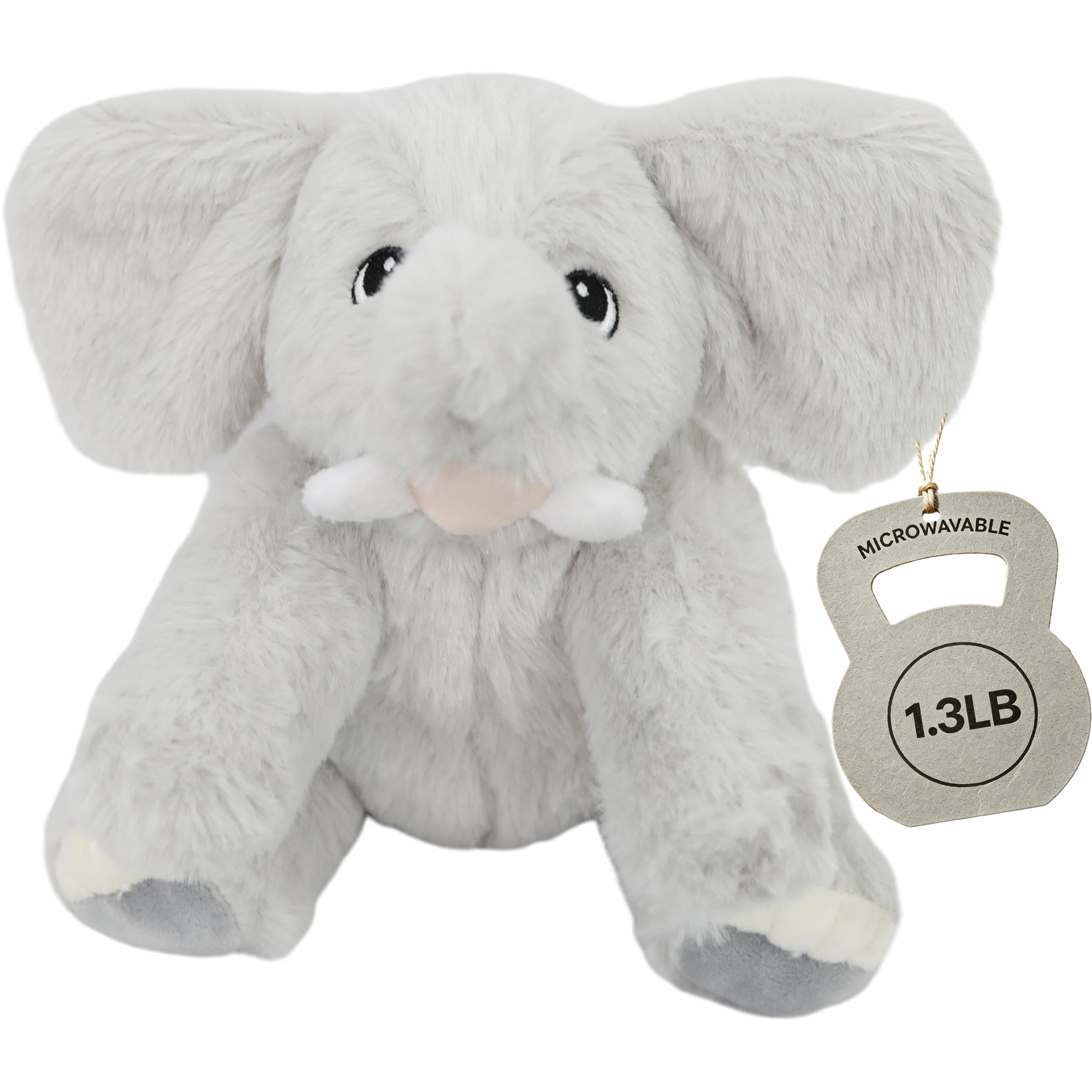TONGSONG Weighted & Heatable Gray Elephant Stuffed Animal - Microwavable Soft Plush Toy with Natural Stone Filling - Cute Sitting Cuddle Plush, 10 Inch, 1.3lb