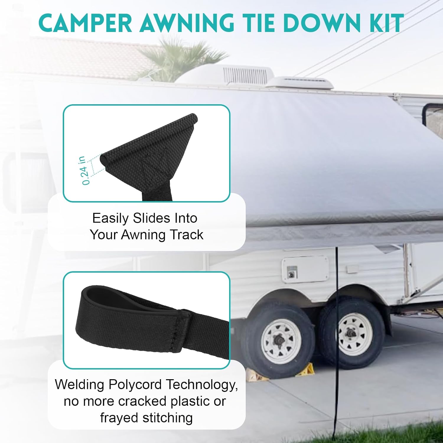 RV Awning Pull Straps 96" with Welding Polycord Technology, Universal Retractable Awning Pull Cords for RV, Trailer, Camper (2 Pack)