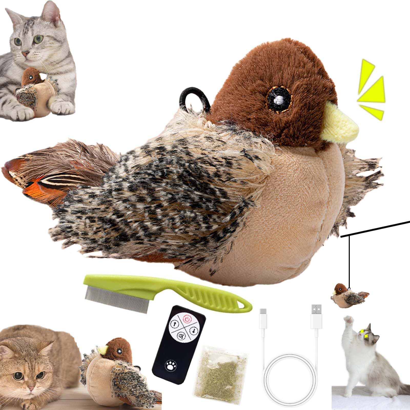 Aiveys Flappy Bird Cat Toy, Interactive Flappy Bird Cat Toy, Simulated Chirping Bird Cat Toy Flapping Wings, Rechargeable Pet Cat Interactive Toy (Flaps Wings and chirps-1PCS Bird)