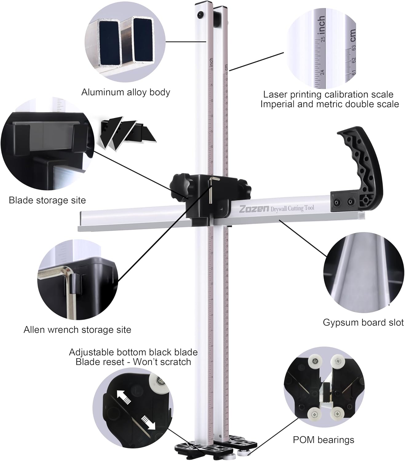 Zozen Drywall Cutting Tool, Foldable Drywall Cutter, Metric + Imperial Scale, Easy Ripper/Multifunction/Safe Cutout Tool, with 10pcs Spare Blade. Professional and Efficient.