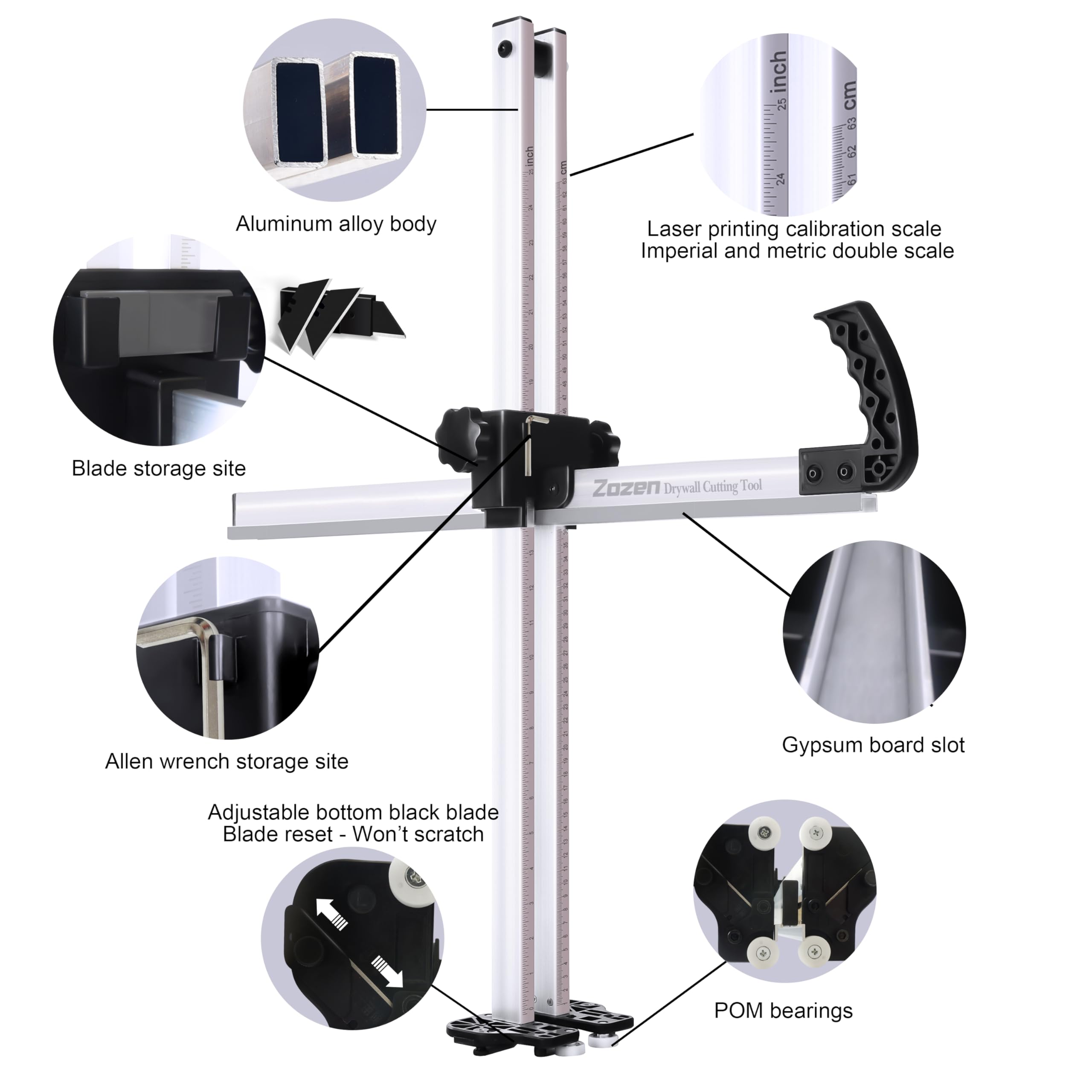 Zozen Strumento di taglio a parete secca, utensili pieghevoli, metrico + imperiale, facile ripieno | Multifunzione/Strumento di taglio sicuro con lame di riserva 10pcs. professionalmente efficiente.