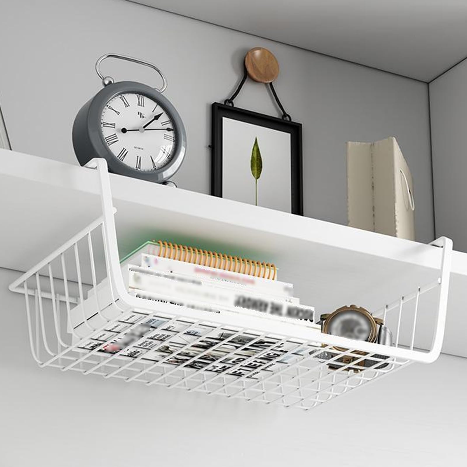 FUNSUEI Lot de 5 tiroir suspendu sous étagère 34 x 22 x 11,5 cm en fil métallique blanc panier rangement cuisine
