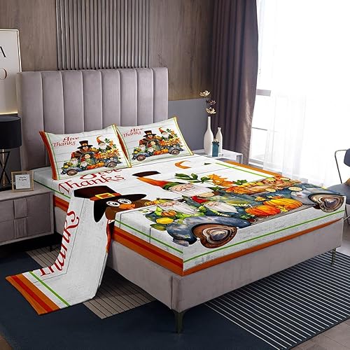 Juego de sábanas de cosecha de otoño, tamaño Queen, lindo juego de sábanas de pavo silvestre para niños y niñas, regalos del día de Acción de