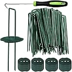 Bakulyor 100pcs Green Artificial Turf Stakes Staples + 100pcs Buffer Washer, 6 Inch 11 Gauge Landscape Staples, Galvanized Lawn Spikes, Heavy Duty Yard Ground Pin for Grass Weed Barrier Sod Fabric