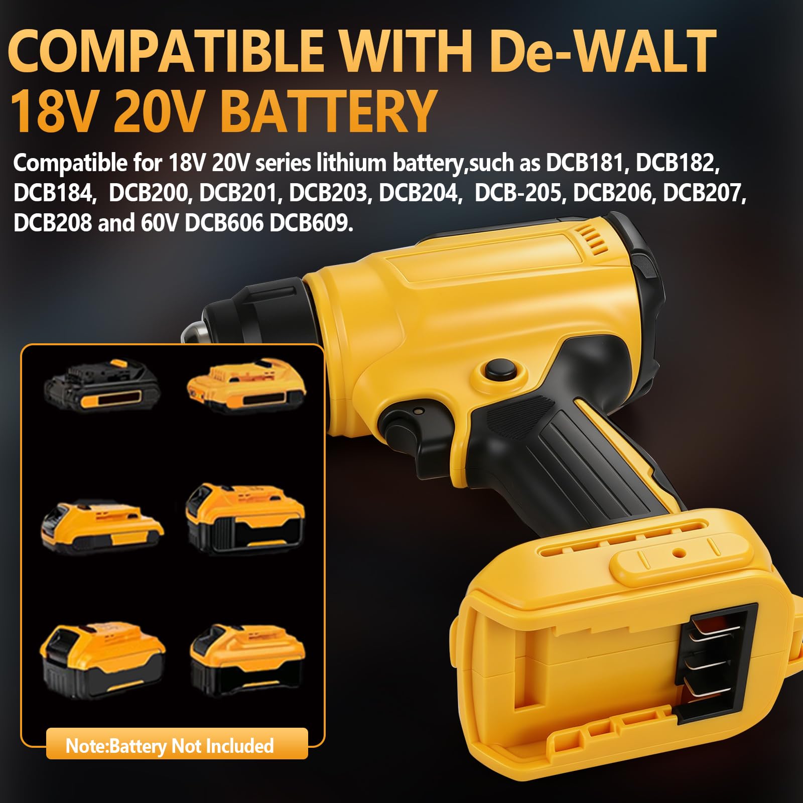 Pistola de calor inalámbrica compatible con Dewalt 18/20V con 4 boquillas, 1 raspador, pistola de calor de 300 W y 550 °C con pantalla LED para manualidades, tubos termorretráctiles, resina y