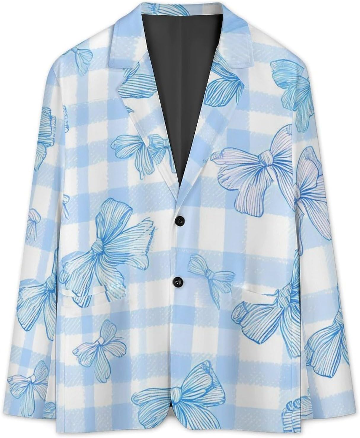 Bows Gingham Checkered Mens Blazer Two Button Lightweight Sport Coats Suit Business Jacket