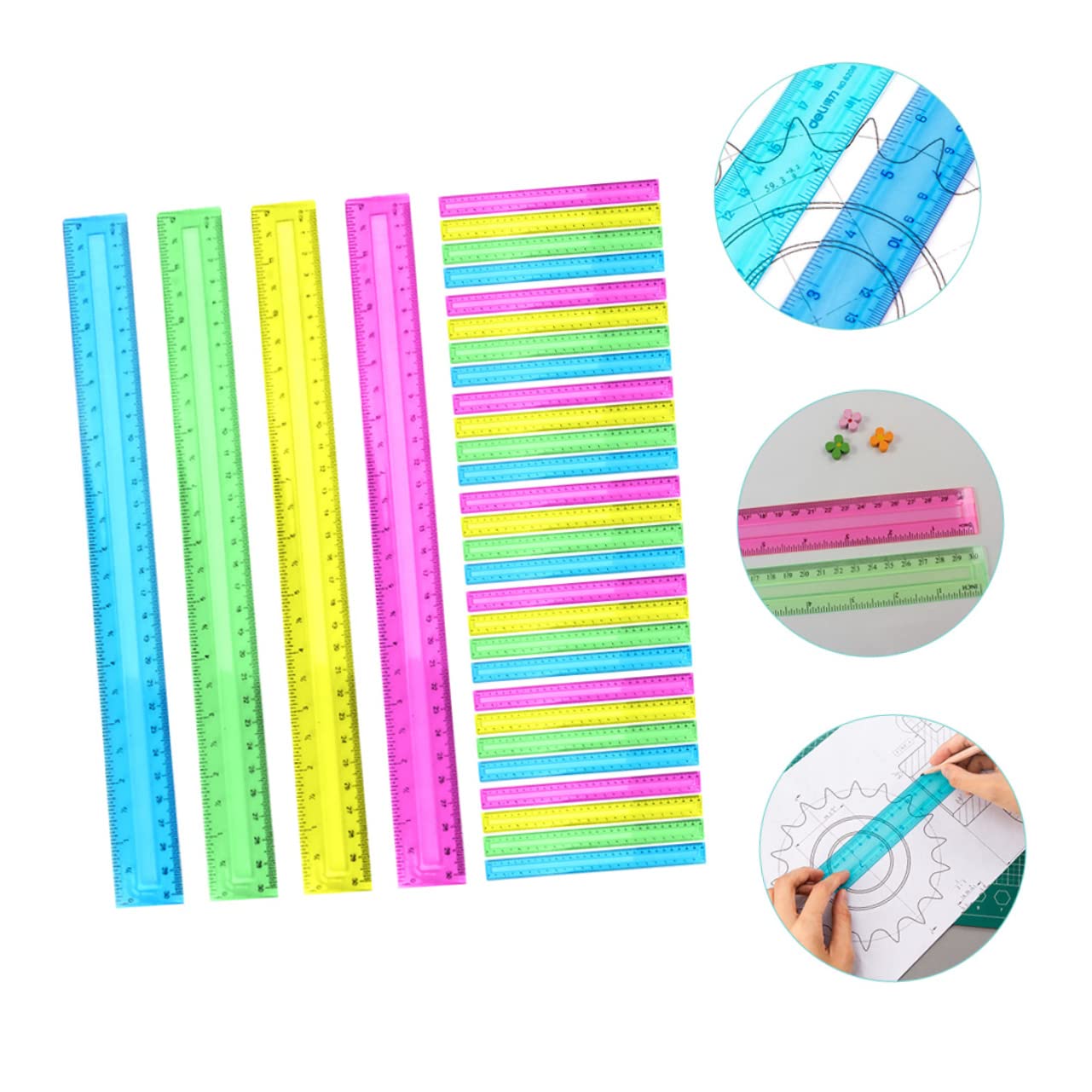 Set di Righelli Trasparenti Colorati 32 Pezzi 30cm in Plastica