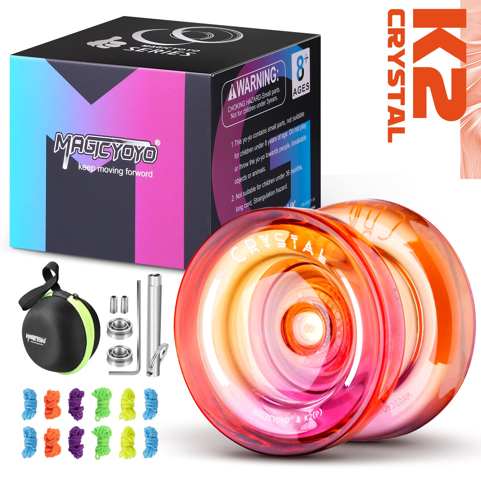MAGICYOYO K2 Responsive JoJo dla dzieci, Dual Purpose Yoyo dla początkujących/zaawansowanych, Extra Replacement Unresponsive Yo Bearing + 12 Jo Strings + Removal Tool+ Axle + Yo-Yo Bag